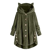 Winter Coats for Women,Plus Size Fleece Sherpa Jacket Thicken Warm Jacket Fashion Hooded Overcoat with Fur Hood