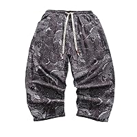 Summer Harajuku Calf Length Casual Men's Pants Wide Leg Cotton Printing Harem Baggy Pants Men's Clothing