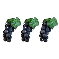 Plastic Fake Fruit, Lifelike Artificial Black Grapes, Home Decor Decoration, 22 Grain, Pack of 3, Black