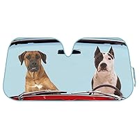 2 Dogs Driving Front Windshield Sun Shade - Accordion Folding Auto Sunshade for Car Truck SUV - Blocks UV Rays Sun Visor Protector - Keeps Your Vehicle Cool - 58 x 28 Inch