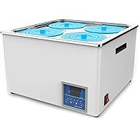 Lab Water Bath, Digital Thermostat Water Bath, Stainless Steel 4 Hole Electric Heating Thermostatic Water Bath Lab Equipment, RT to 100°C, Timing Function, 800W, for Lab Commerical