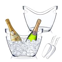 Ice Buckets for Parties, 2 PCS Acrylic Champagne Beverage Tub with 2 Ice Scoops, 4 Liter Clear Wine Buckets Tub for Cocktail Mimosa Bar Beer Drink Bucket for Party (2 x 4L)