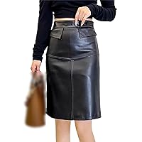 Office Ladies Sexy Slim Fit Real Sheepskin Wrap Skirt A Line Knee Length Elegant Women Mid Leather Pencil Pants