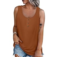 Summer Outfits for Women 2024 Scoop-Neck Button Down Sleeveless Shirts Floral Printed Casual Tank Top