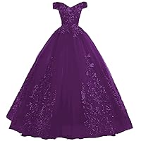 Women's Quinceanera Dresses Lace Appliques Off Shoulder Ball Gown Sweet 16 Dresses with Pearl
