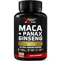 Maca Root Capsules 10,000mg + Korean Panax Ginseng 1,400mg - 20x Concentrated Extract Black + Red + Yellow Maca Root, 10x Concentrated Extract Panax Ginseng Capsules - Ultra Potent & Highly Purified