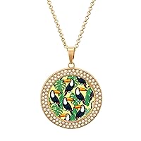 Toucans Diamond Necklace Round Pendant Jewelry Gold Sliver Chains with Cute Graphic for Men Women