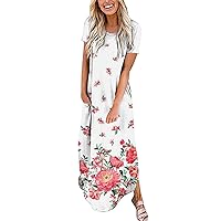 XJYIOEWT Casual Dresses,Women's Casual Loose Short Sleeve Beach Dress Dress Slit Side Side Summer Long Skirt Clothes WOM