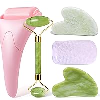 Ice Roller for Face with 2 Rollers, Jade Roller & 2 Gua Sha Facial Tools,