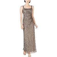 Adrianna Papell Women's Sleeveless Crunchy Bead Gown with Square Neckline