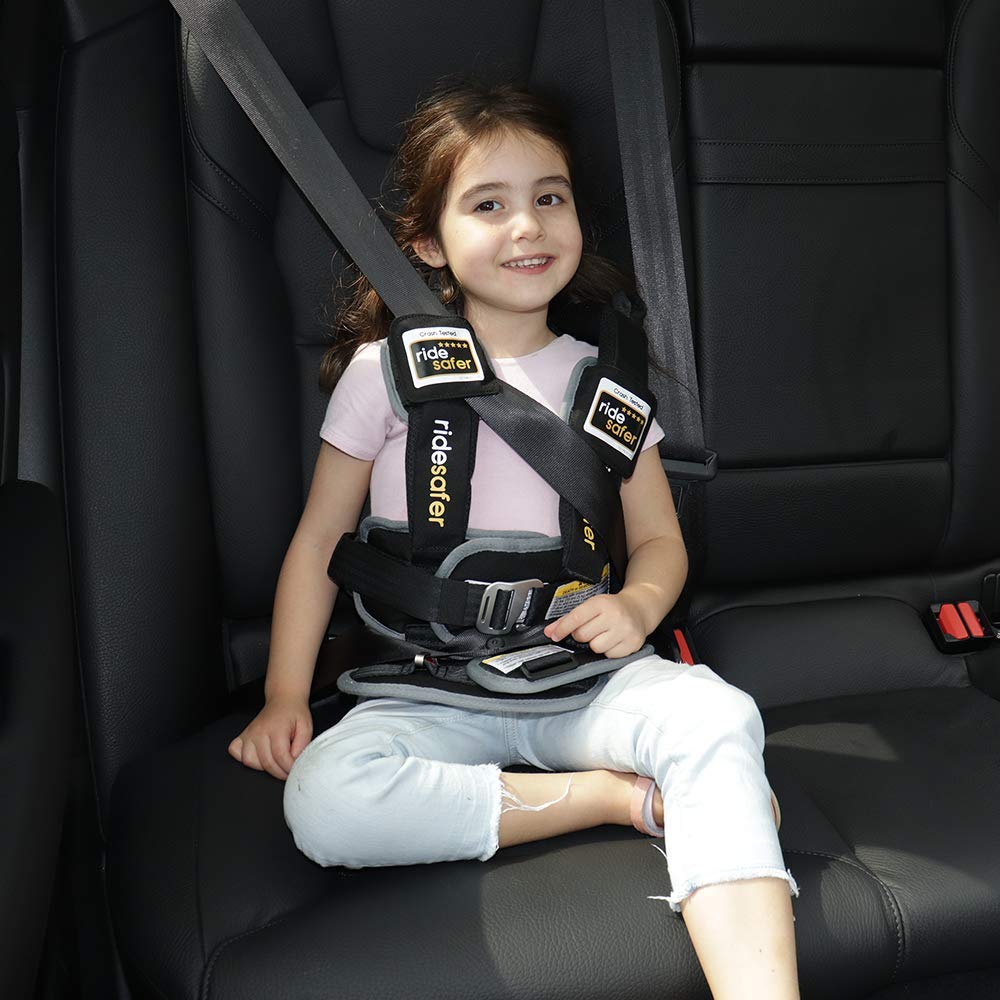 Ride Safer Travel Vest with Zipped Backpack-Wearable, Lightweight, Compact, and Portable Car Seat. Perfect for Everyday use or Rideshare, Travel, and Rental Car. (Small/Black)