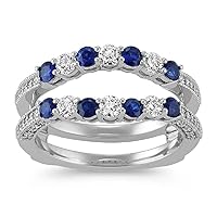 Round Cut Created Blue Sapphire & Diamond Vintage Enhancer Wrap Engagement Wedding Ring For Womens 925 Sterling Silver