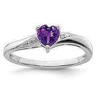 925 Sterling Silver Polished Prong set Open back Amethyst Diamond Ring Measures 2mm Wide Jewelry for Women - Ring Size Options: 6 7 8 9