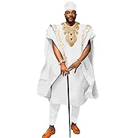 African Men`s Clothing Embroidery Agbada Shirts Pants and Hats 4 Piece Set Garments for Wedding Evening