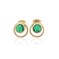 Guntaas Gems Round Mini Emerald Green Brass Gold Plated Fashionable Stud Earrings For Women Girls