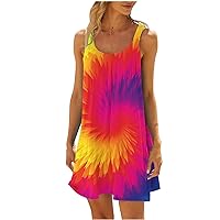Cool Stuff Under 5 Dollars Womens Tie Dye Sundress Casual Summer Mini Tunic Dress Beach Cover Up Sleeveless Tank Dresses Short Sundresses Boho Beach Dress