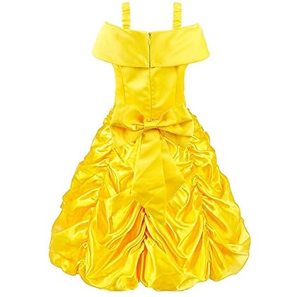 Padete Little Girls Princess Yellow Party Costume Off Shoulder Dress with Accessories