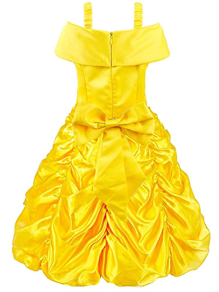 Padete Little Girls Princess Yellow Party Costume Off Shoulder Dress with Accessories