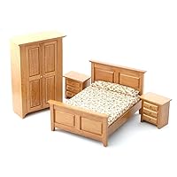 Dollhouse Light Oak Country Bedroom Furniture Set 1:12 Scale 4 Piece
