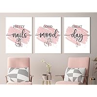 3 Piece Prints Pretty Mails Good Mood Good Day Wall Art Modular Nail Technician Poster Pictures Framed Artwork for Nail Room Nail Salon Decoration with Wooden Inner Frame
