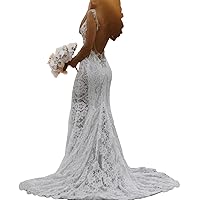 Mermaid/Trumpet Boho Open Back Sexy Wedding Dresses V Neck Court Train Sleeveless Bridal Gown with Appliques 2024