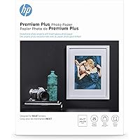 HP Premium Plus Photo Paper, Glossy, 80 lb, 8.5 x 11 in. (216 x 279 mm), 25 sheets, Compatible with All Inkjet Printers (Renewed)