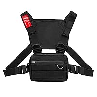 Ousawig Chest Bag Radio Chest Harness UtilityTactical Molle Chest Rig Bag  EDC Pouch Holster Chest Bag Two Way Radio Walkie Talkie (Black)