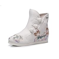Lovely Girl Embroidered Cloth Shoes Autumn Single Boots Short Boots Embroidered Squirrel Retro disc Buckle Hanfu Shoes