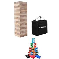 Giant Tumbling Tower Games Wooden Blocks Stacking Game + Tin Can Alley Bean Bag Toss Game for Adult, Kids, Family Fun Outdoor Backyard Games