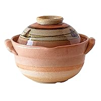 Saji Pottery 35-8 Iga Ware Lid Turns into a Bowl, Earthenware Pot, For One Person, 20.3 fl oz (600 ml), Rice Bowl Pot, Pink, Made in Japan