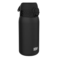 ION8 Insulated Steel Water Bottle, 320 ml/11 oz, Leak Proof, Easy to Open, Secure Lock, Dishwasher Safe, Carry Handle, Flip Cover, Scratch Resistant, Durable Stainless Steel, Carbon Neutral, Black