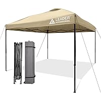 Leader Accessories Beige Pop-Up Canopy Tent 10'x10' Canopy Instant Canopy Straight Leg Shelter with Wheeled Carry Bag