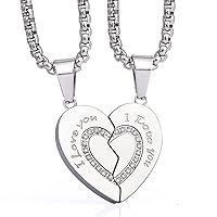Couple His Hers Necklaces Broken Heart Pendants Inlaid Zirconic Stone Jewelry Gift for Valentine's Day