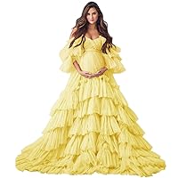 Ruffles Puffy Tulle Maternity Dresses for Photoshoot Off Shoulder Bridal Lingerie Baby Shower Pregnancy Robe