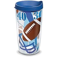 Tervis Football Yards Background Tumbler with Wrap and Blue Lid 16oz, Clear
