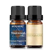 BURIBURI Pure Teakwood Fragrance Oil Bundles with Honeysuckle Essential Oil Organic Aromatherapy Oils 10ml 0.33 oz for Diffuser Humidifier