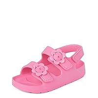 The Children's Place Baby Girls and Toddler Double Buckle Sandals with Backstrap Flip-Flop, Fuschia Flower