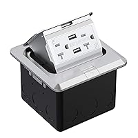 WEBANG Pop Up Floor Outlet Covers Box with 20 Amp Stainless Steel USB TR Receptacle Outlet, 1 Pack, Silver