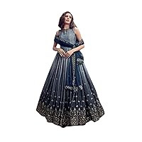 Grey Thread Sequin Embroidered Woman Long Flairy Party Anarkali Gown 7328