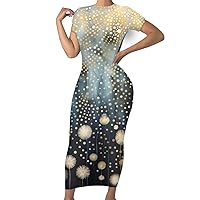 Women's Van Gogh Starry Night 3D Printed Crewneck Short Sleeve Bodycon Long Dress