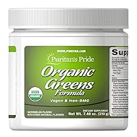 Organic Greens Powder with blend of prebiotic and probiotic enzymes, 7.4 oz