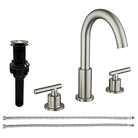 Brushed Nickel Bathroom Sink Faucets 3 Hole Widespread Bathroom Faucet for Sink 8 Inch Vanity Faucet with Pop-Up Drain 2-Handle Faucet Modern Bathroom Lavatory Faucet