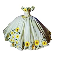 Mollybridal 2024 Off The Shoulder Satin Wedding Quinceanera Dresses with Yellow Sunflowers Embroidered Cap Sleeves