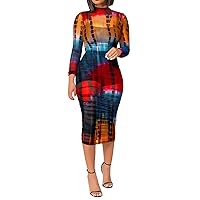 Floral Dress for Women Long Sleeve Maxi,Women 3PCS Crop Top Short Skirt Set with Tropical Print Sheer Mesh Body