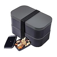 Stackable Bento Box with Utensils Microwave Safe, All-in-One Meal Prep Compartment Lunch Containers Leak Resistant Lunch Box with Sauce Container 60oz Gray(without bag)
