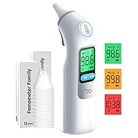 Ear Thermometer, Highly Accurate Ear Thermometer for Kids, Adults and Babies, 30 Memory Recall, 1s Result and 3-Color Fever Alert, with 24 Disposable Probe Covers, White