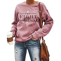 Pray Fight Believe Shirt, Women Breast Cancer Sweatshirt, Pink October Gift, Long Sleeve Crewneck Graphic Sweatshirt