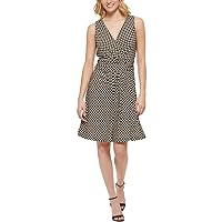 Tommy Hilfiger Women's Sinched Waist Dress, Black and Tobacco Brown, 8
