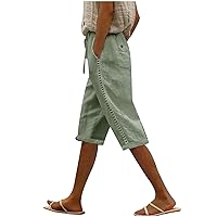 Women's 2024 Casual Summer Drawstring High Waist Cotton Linen Shorts Fashion Side Lace Hollow Pockets Bermuda Shorts