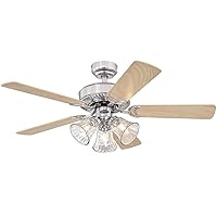 Westinghouse 7235400 Newtown Indoor Ceiling Fan with Light, 42 Inch, Brushed Nickel